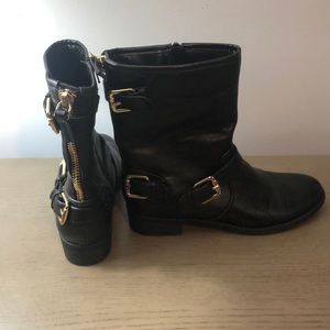 Size 8.5 black Unisa booties with gold hardware